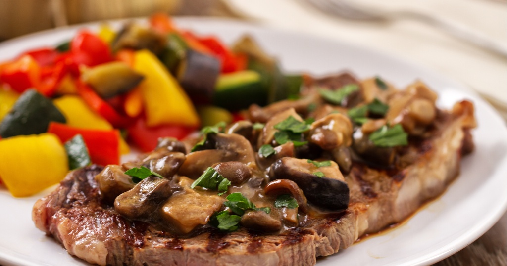 Grilled Beefsteak With Mushrooms And Mixed Veggies 30 Minutes Recipe