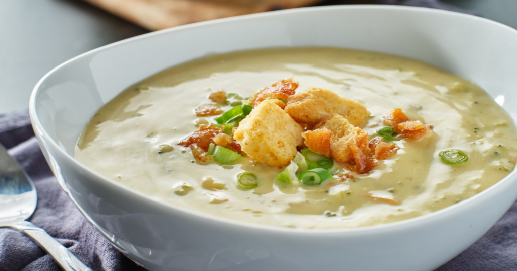 Broccoli Cheddar Soup with Crispy Bacon and Scallions (42 Minutes) Recipe