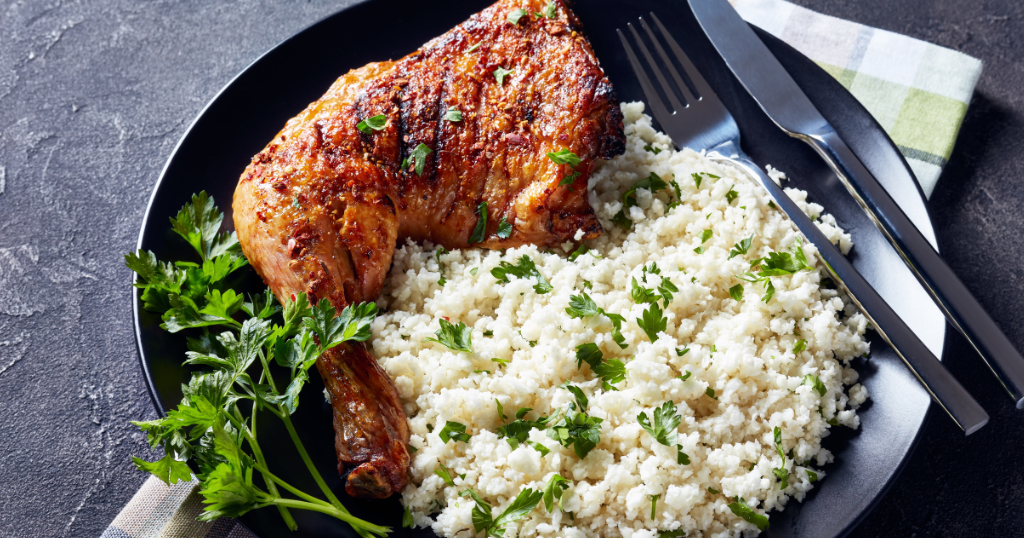 Crispy Grilled Chicken with Buttery Cauliflower Rice (55 Minutes) Recipe